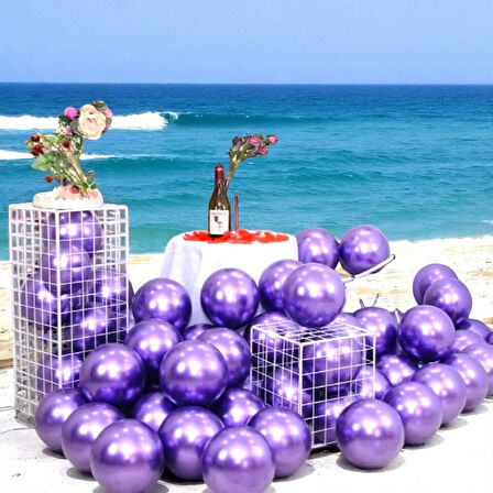 25 ADET MOR KROM BALON MOR PARLAK METALİK BALON KROM MOR BALON HELYUM GAZINA UÇAN BALONA UYGUNDUR