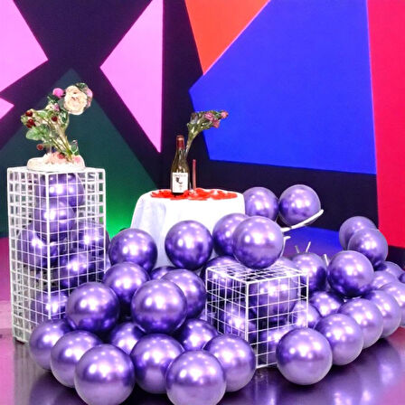 25 ADET MOR KROM BALON MOR PARLAK METALİK BALON KROM MOR BALON HELYUM GAZINA UÇAN BALONA UYGUNDUR