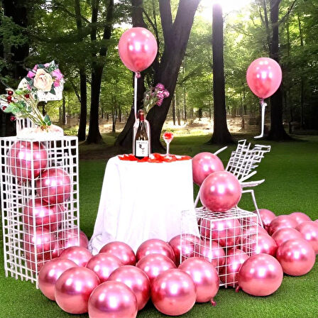 25 ADET PEMBE KROM BALON PARLAK METALİK BALON KROM PEMBE BALON HELYUM GAZINA UÇAN BALONA UYGUNDUR