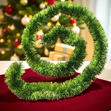 2 METRE METALİK FISTIK YEŞİLİ YILBAŞI BOYUN SİMİ FISTIK YEŞİLİ YUMUŞAK BOYUN GARLANDI SÜSLEME SİMİ