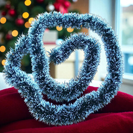 2 METRE MAT YEŞİL BEYAZ KARLI YILBAŞI BOYUN SİMİ YEŞİL BEYAZ KARLI YUMUŞAK BOYUN GARLANDI DEKOR SİMİ