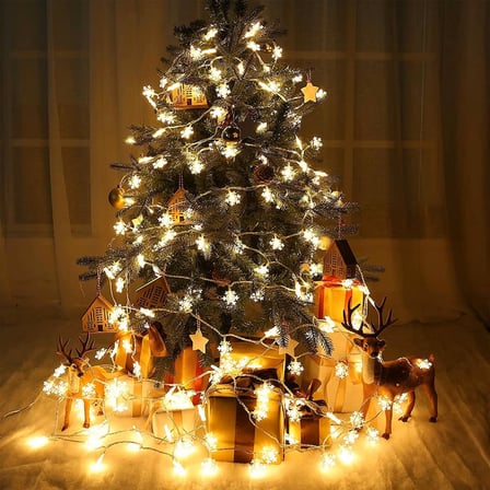 YÜKSEK KALİTE 5 METRE GÜN IŞIĞI KAR TANESİ LED IŞIK SABİT YANAR 20 LEDLİ FİŞLİ NOEL YILBAŞI IŞIĞI