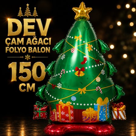 VIP YÜKSEK KALİTE  DEV 150 CM YILBAŞI ÇAM AĞACI FOLYO BALON YILBAŞI AĞACI BALONU YILBAŞI BALONU