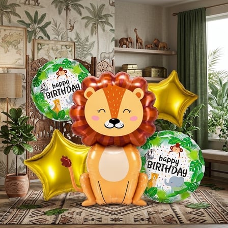 YÜKSEK KALİTE 10 ADET ASLAN SAFARİ KONSEPT FOLYO BALON SETİ ASLANLI FOLYO BALON DOĞUM GÜNÜ BALONU