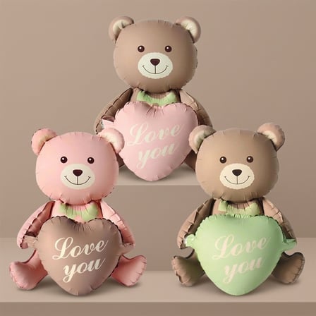 VIP YÜKSEK KALİTE RETRO TONLARDA 12 ADET KALPLİ AYICIKLI FOLYO BALON 65 CM ROMANTİK AYI FOLYO BALON