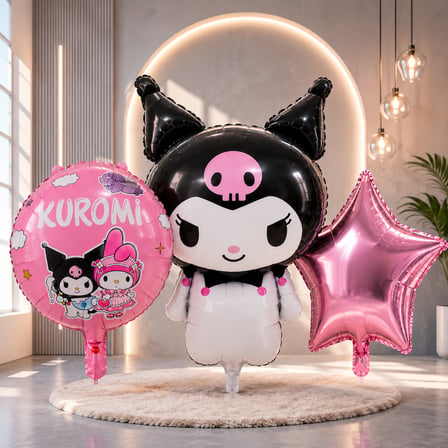 VIP YÜKSEK KALİTE 15 ADET KUROMİ FOLYO BALON FULL SET DOĞUM GÜNÜ KUROMİ KONSEPT BALON KUROMİ BALONU
