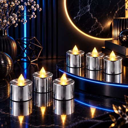 24 ADET GÜMÜŞ GÜN IŞIĞI IŞIKLI TEA LİGHT MUM GÜN IŞIĞI LED IŞIKLI MUM YILBAŞI NOEL MUMU PİLLİ MUM