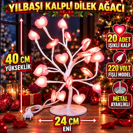 YILBAŞI AĞACI PEMBE KALPLİ YILBAŞI DİLEK AĞACI 220V FİŞLİ 40 CM PEMBE KALPLİ GÜN IŞIĞI LED IŞIKLI