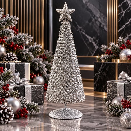 ÖZEL TASARIM METAL 23 CM GÜMÜŞ YILBAŞI AĞACI METAL PARLAK SİMLİ GÜMÜŞ NOEL AĞACI YILBAŞI ÇAM AĞACI