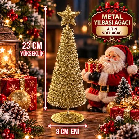 VIP TASARIM GOLD METAL 23 CM GOLD YILBAŞI AĞACI METAL PARLAK SİMLİ GOLD NOEL AĞACI YILBAŞI ÇAM AĞACI
