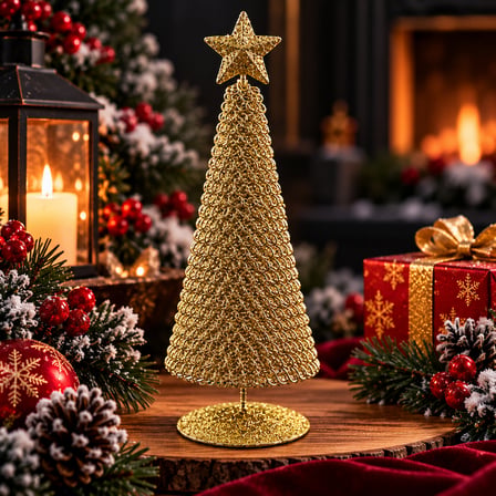VIP TASARIM GOLD METAL 23 CM GOLD YILBAŞI AĞACI METAL PARLAK SİMLİ GOLD NOEL AĞACI YILBAŞI ÇAM AĞACI