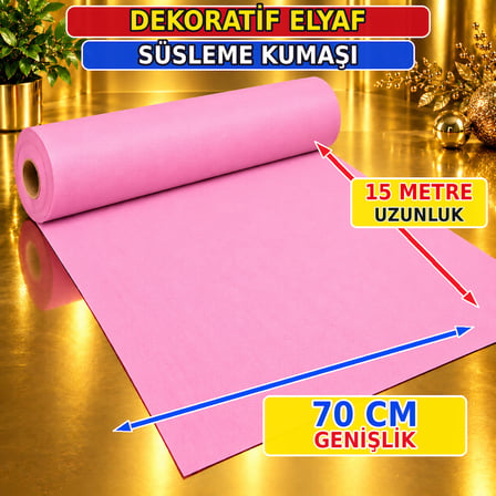 VIP 15 METRE PEMBE TELA KUMAŞ PEMBE ELYAF KUMAŞ AVM NOEL YILBAŞI SÜSLEME KUMAŞI 70 CM GENİŞLİĞİNDE