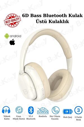 6D Bass Kulak Üstü Konforlu Her Cihazla Uyumlu Bluetooth Kablosuz Kulaklık