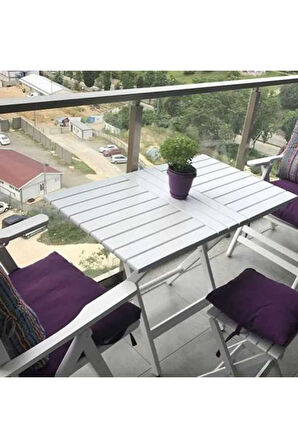 Atina Balkon Masası 60x80 Beyaz -ahşap Bahçe Masası - Katlanır Portatif Masa