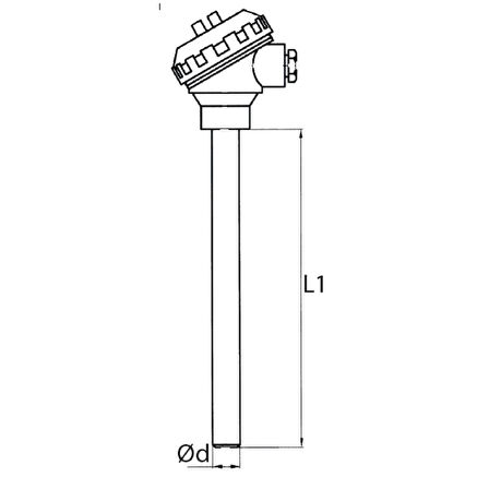 Kafalı Tip K (NiCr-Ni) İnsetli Termokupl 16x600mm