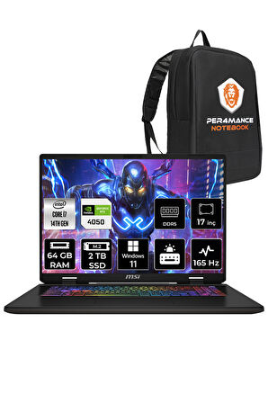 MSI SWORD 17 HX B14VEKG i7-14700HX 64GB 2TB SSD RTX4050/6GB 105W 17" FHD+ 165HZ W11P & PER4 ÇANTA