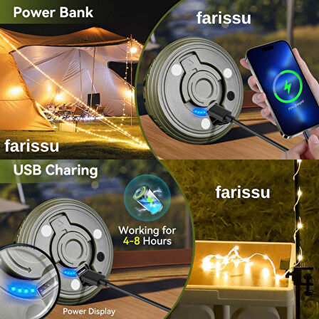 8 Fonksiyonlu 8 Metre RGB LED Kamp Lambası | Powerbank Özellikli, Type-C Şarjlı, Taşınabilir Işık Zinciri