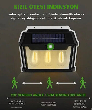 2 adet Solar penelli hareket algılama sensörlü otomatik kapanma özelliğine sahip kızıl ötesi aplik