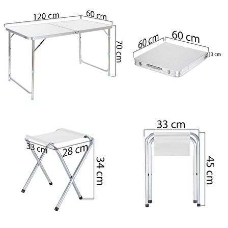FUNKY CHAIRS Tabureli Katlanabilir Piknik Masası Seti -Gri
