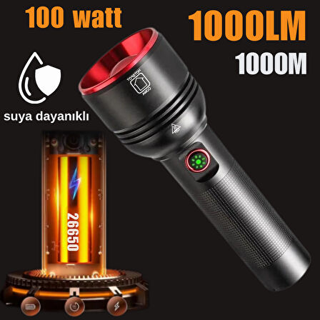 100 watt metal tasarım 1000 lümen 1000 metre zomlu el feneri or-2208-tg