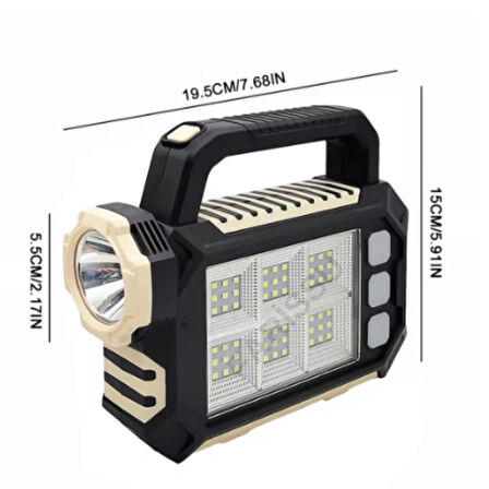 Güneş Enerjili USB Şarj Edilebilir Kamp Feneri – Süper Parlak LED El Feneri, 3 Aydınlatma M