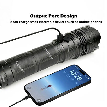150W LED El Feneri – 2-3 KM Menzil, 12000 Lümen, 30400 mAh, Zoom, Şarjlı, Su Geçirmez, Özel Çantalı