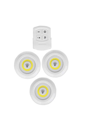 Farissu Uzaktan Kumandalı Yapışkanlı LED Spot Lamba – 3’lü Kablosuz Aydınlatma