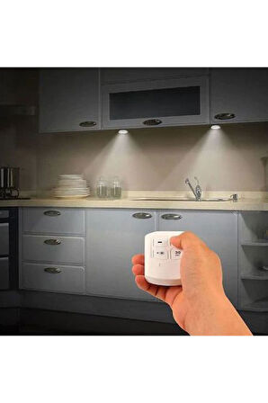 Farissu Uzaktan Kumandalı Yapışkanlı LED Spot Lamba – 3’lü Kablosuz Aydınlatma