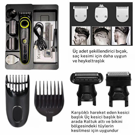 Yeni Nesil 5 Başlı Pro Kuaför Saç Sakal Burun Ense Lazer Epilasyon Öncesi Tıraş Makinesi