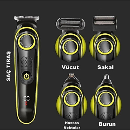 Yeni Nesil 5 Başlı Pro Kuaför Saç Sakal Burun Ense Lazer Epilasyon Öncesi Tıraş Makinesi