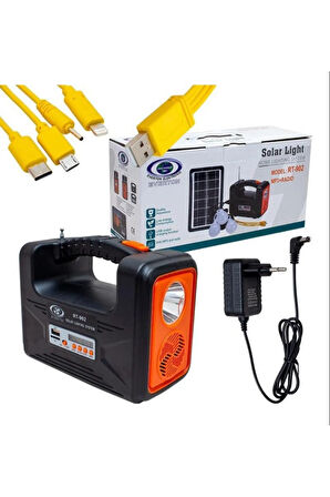 Premium Rt-902 Güneş Enerjili Solar Şarjlı Bluetoothlu Mp3-radyolu Çadır Kamp Aydınlatma Fener Seti