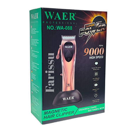 WA-088 9000 RPM Profesyonel Saç Kesme Makinesi | 2600mAh Batarya | 4 Taraklı | Şarj Standlı