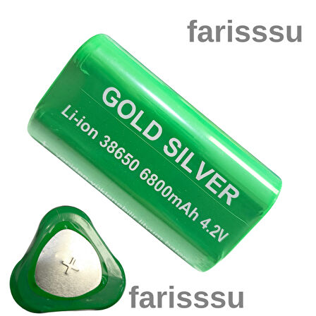 Gold Silver 38650 6800mAh 4.2V Li-ion Şarjlı Pil – El Feneri ve Elektronik Cihazlar İçin