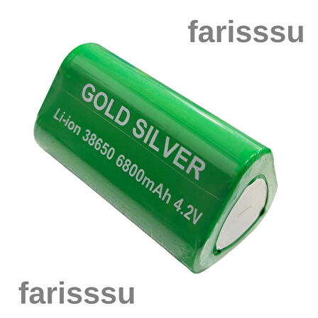 Gold Silver 38650 6800mAh 4.2V Li-ion Şarjlı Pil – El Feneri ve Elektronik Cihazlar İçin