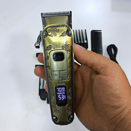 WAER WA-0143 Şarjlı Saç, Sakal ve Vücut Kesme Makinesi – 2000mAh Batarya, LCD Ekranlı, 4 Taraklı