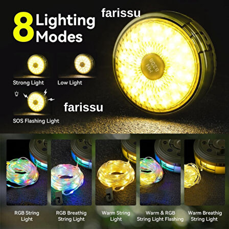 8 Fonksiyonlu 10 Metre RGB LED Kamp Lambası | Powerbank Özellikli, Type-C Şarjlı, Taşınabilir Işık Zinciri