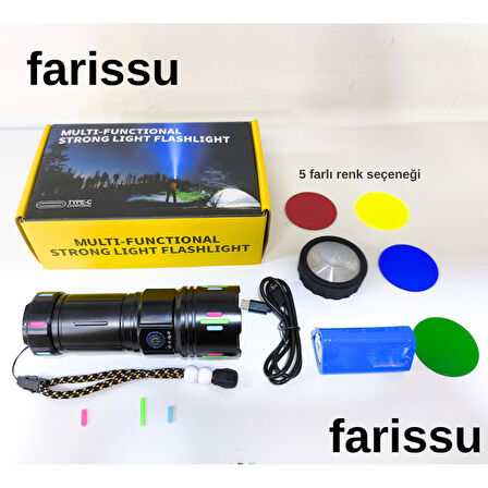 Şarjlı LED El Feneri | 100W | 12000 Lümen | 4500 mAh | Zoomlu – Type-C