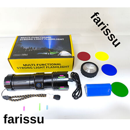 Şarjlı LED El Feneri | 100W | 12000 Lümen | 4500 mAh | Zoomlu – Type-C