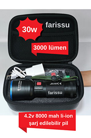 GS-14300  Şarjlı Avcı Feneri | 30W 3000 Lümen | 8000 mAh Li-ion Batarya | Taşıma Çantalı