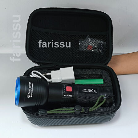 GS-14300  Şarjlı Avcı Feneri | 30W 3000 Lümen | 8000 mAh Li-ion Batarya | Taşıma Çantalı