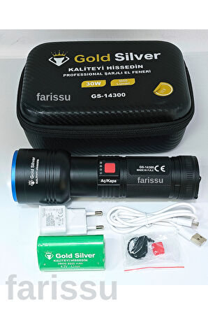 GS-14300  Şarjlı Avcı Feneri | 30W 3000 Lümen | 8000 mAh Li-ion Batarya | Taşıma Çantalı