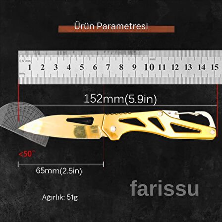 Alaska Altın Renkli Şık Katlanır Çakı - Paslanmaz Çelik, Keskin ve Çok Amaçlı Taşıma