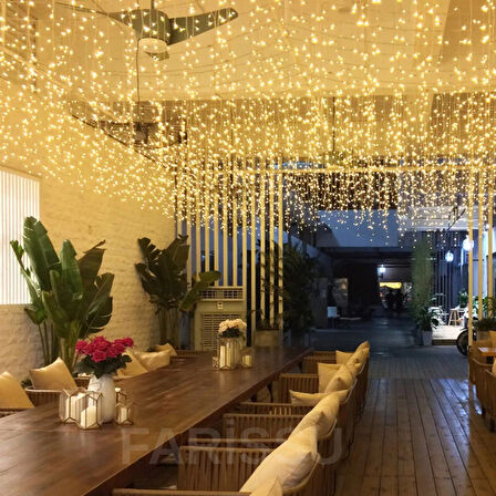 Fişli Peri LED Işık | Gün Işığı Renk | 10 Metre 100 LED Şeffaf Kablo | 8 Modlu Dış Mekan Dekoratif Aydınlatma