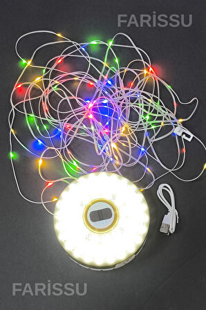 Güneş Enerjili Çok Fonksiyonlu Kamp Lambası ve 12 Metre RGB LED Işık Şeridi - USB Powerbank Özellikli