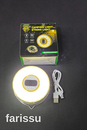 Güneş Enerjili Kamp Feneri ve 8 Metre 6 Modlu Renkli Peri LED Işık Seti | USB Şarjlı, Portatif ve Çok Fonksiyonlu