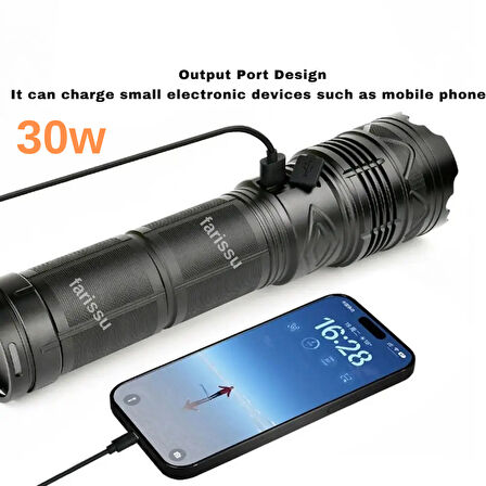 Süper Parlak 30W LED El Feneri - 2000 Lümen, 1000 Metre Menzil ve Powerbank Özelliği