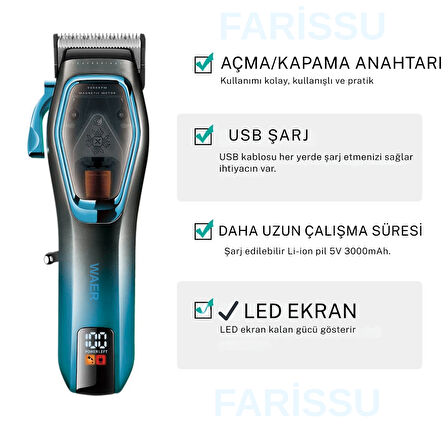 WAER WA-0222 Profesyonel 9000 RPM Manyetik Motorlu Saç Kesme Makinesi