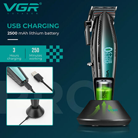 VGR V-270 Profesyonel Saç Kesme Makinesi, 9000 RPM Yüksek Hızlı Motor ve LED Ekran