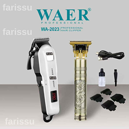 WAER PROFESSIONAL WA-2023 2'si 1 Arada Profesyonel Saç ve Sakal Kesme Makinesi Seti