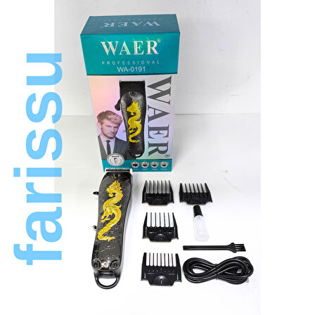 WAER Profesyonel Şarjlı Saç Sakal Tıraş Makinesi - WA-0191 Altın Ejderha Tasarımlı
